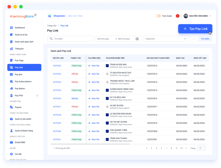 Click "Tạo Pay Link"